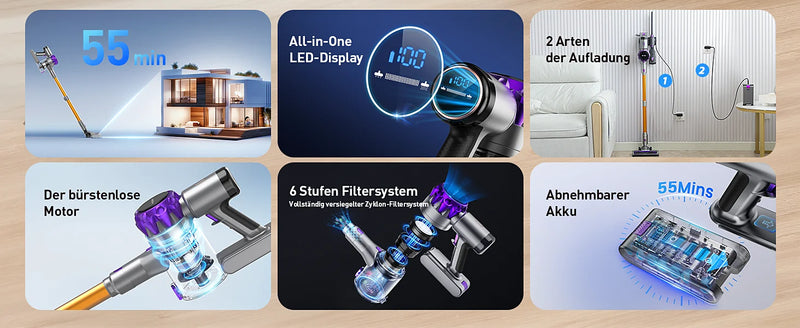 YISORA S3 Kabelloser Touchscreen-Staubsauger – Ideal für Haare und Teppiche